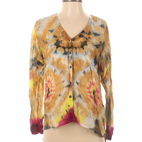 Young Fabulous & Broke Tops - NWT Young Fabulous & Broke Vibrant Tie-Dye Long Sleeve Button Down Top
